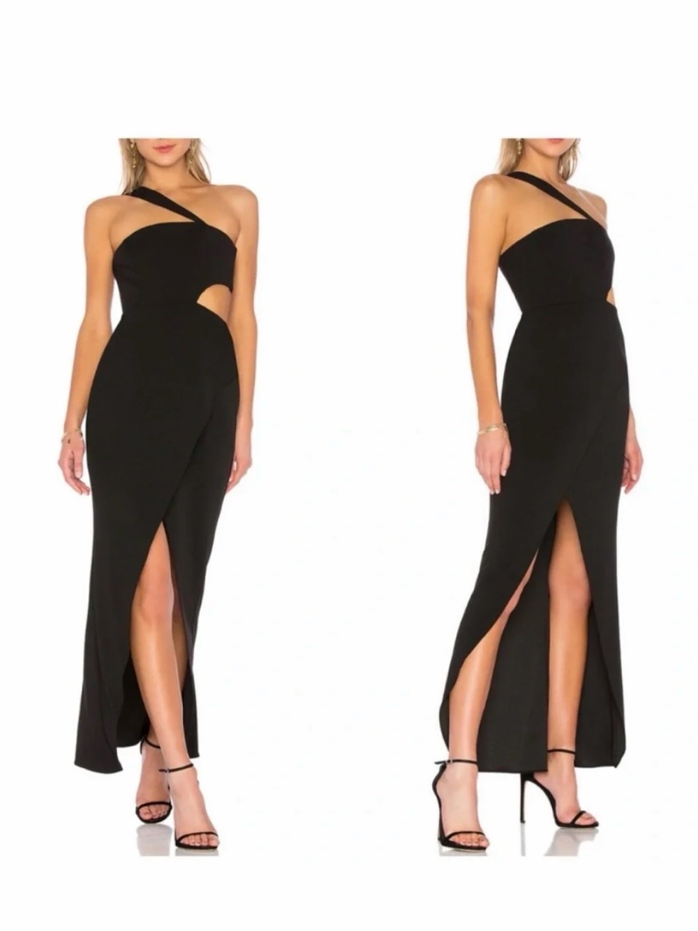 BCBGMaxAzria Black One-Shoulder Asymmetric Gown